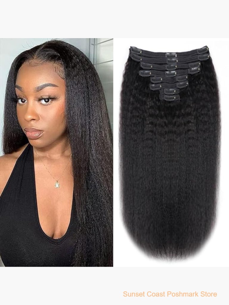 Kinky Straight Human Hair Clip In Extensions 120g Full Head